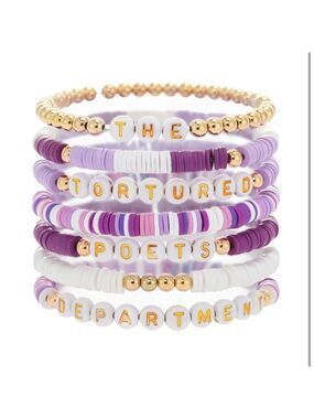 Beaded Bracelets Swiftie Friendship Clay Purple Gold Set
